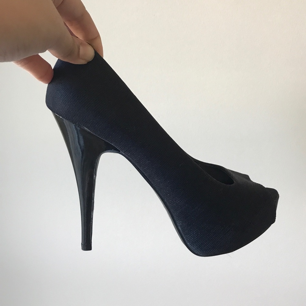 Open toed black glittered stiletto